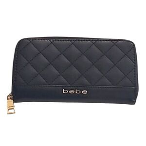 Bebe Chelsea Quilted Zip Around Wallet Faux Leather Zipper Logo Clutch Mini Bag